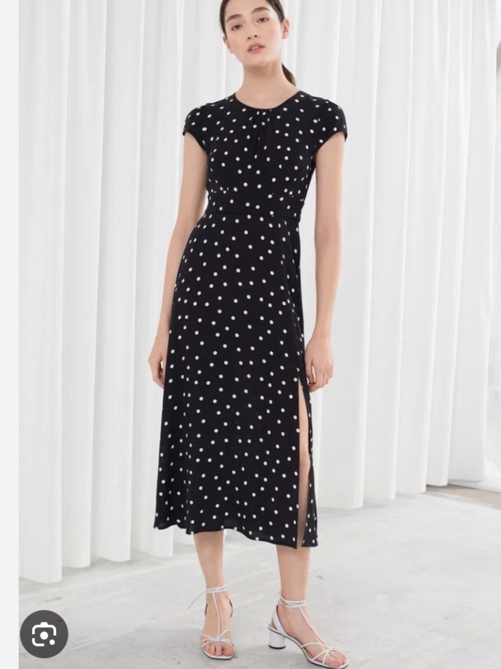 & Other Stories Black and White Polka Dot Midi Dress size 6
